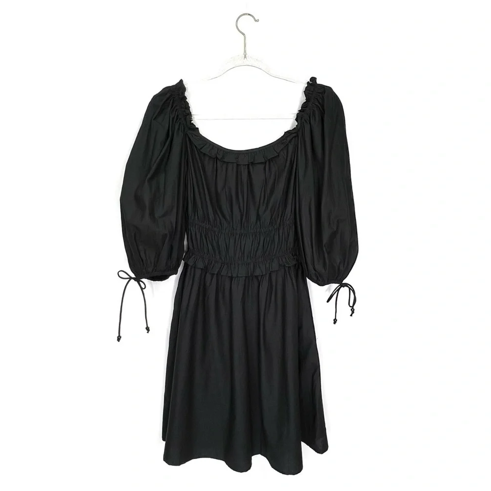 House of Harlow 1960 Black Cotton Peasant Dress Size Small Mini New NWT